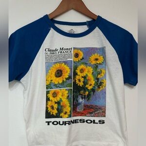 Claude Monet Sunflowers Art Graphic Raglan Tee Size M